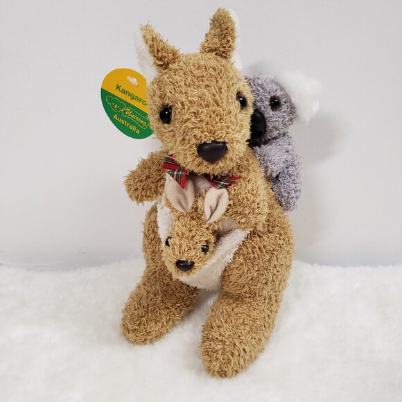 Uni-Toys Australia Kangaroo w/ Baby Joey & Koala 9" Plush by Uniring NWT - Picture 1 of 8